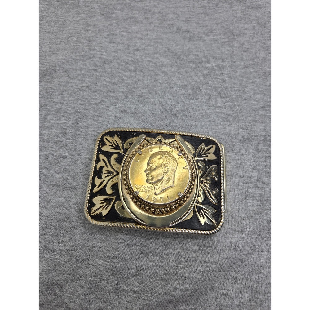 1971 Eisenhower Dollar Coin Horseshoe Western Belt Buckle